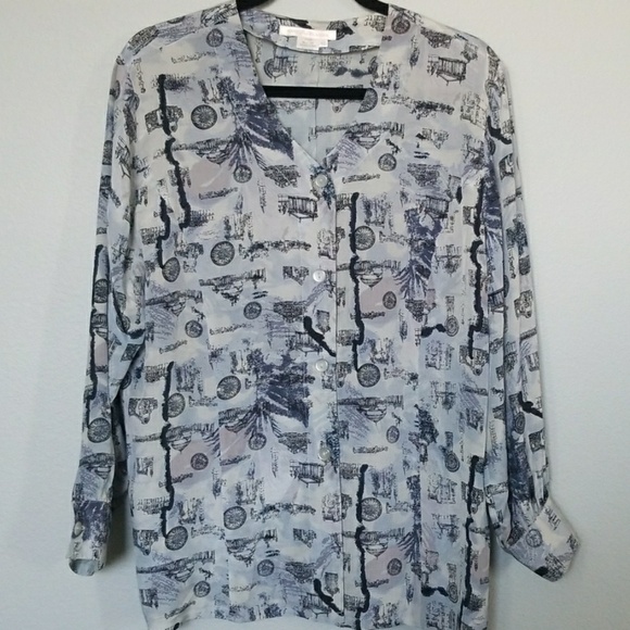 Annie Alexander vintage silk long sleeve button down blouse medium - Picture 1 of 8